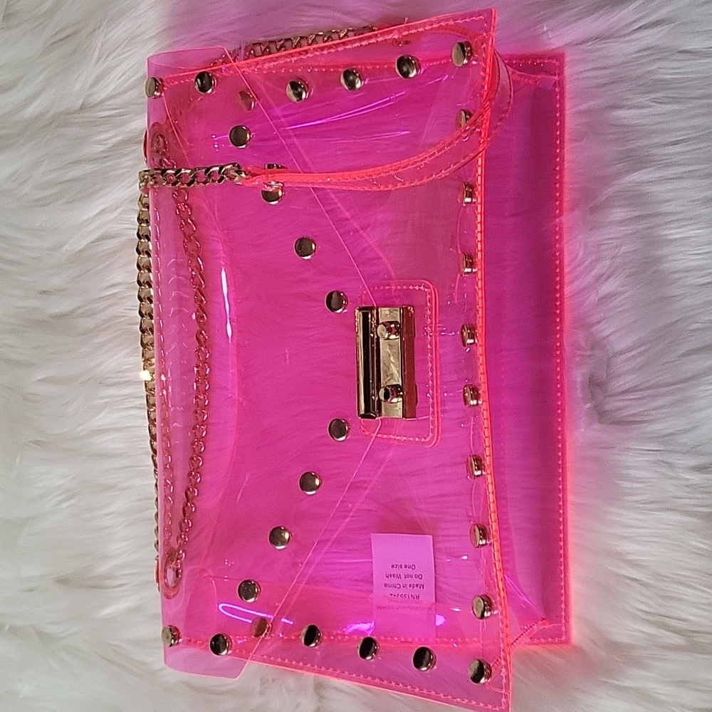 Pink Transparent Shoulder Bag with Gold Accents